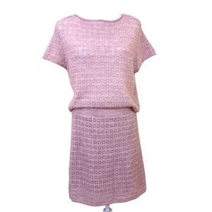 NWT House of Harlow Mauve Wool Blend Open Knit Short Sleeve Mini Skirt Set